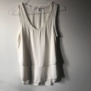 ❤️Veronica Beard Ivory Sleeveless Layered Top Raw Neckline Hem Sz 2